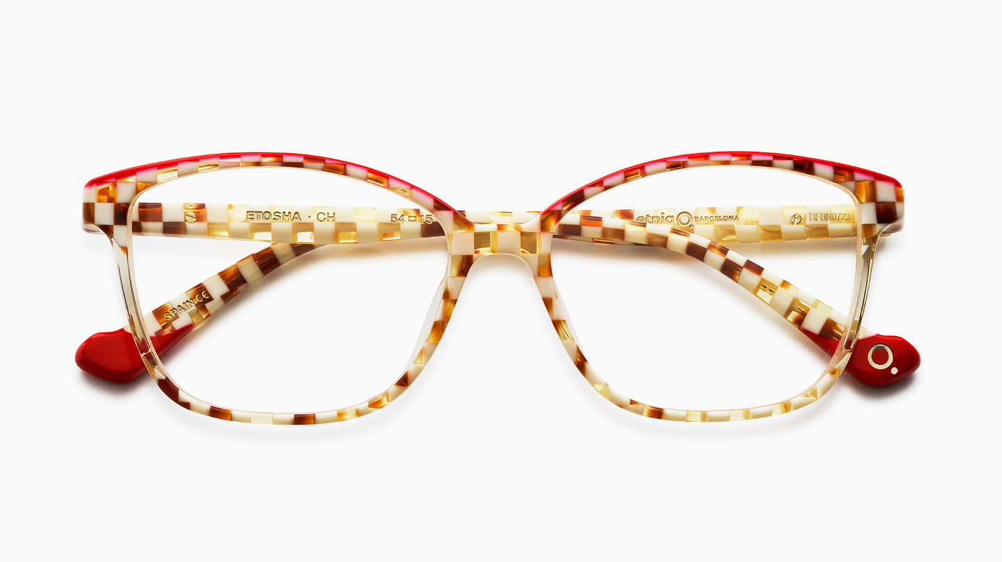 kockás mintájú fehér piros etnia Barcelona szemüvegkeret