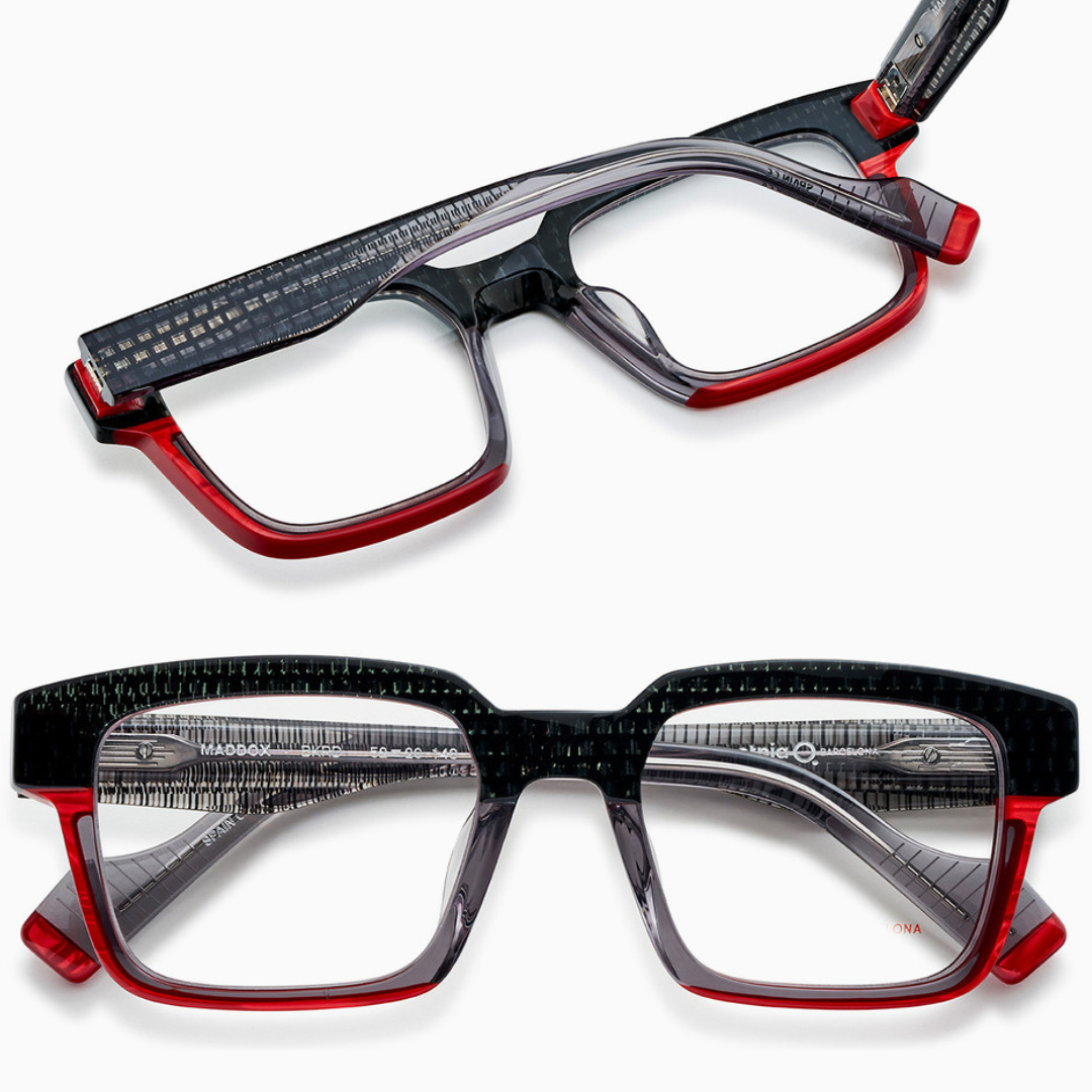 fekete-piros vastag acetát szemüvegkeret